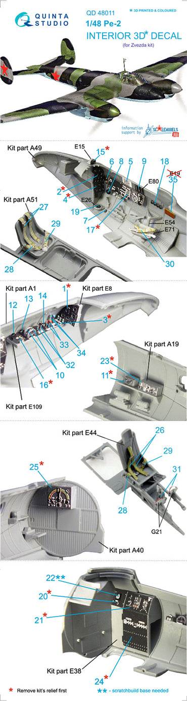 Quinta Studio QD48011 1:48 Petlyakov Pe-2 3D-Printed Interior Decals