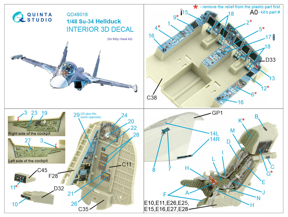 Quinta Studio QD48018 1:48 Sukhoi Su-34 3D-Printed Interior Decals