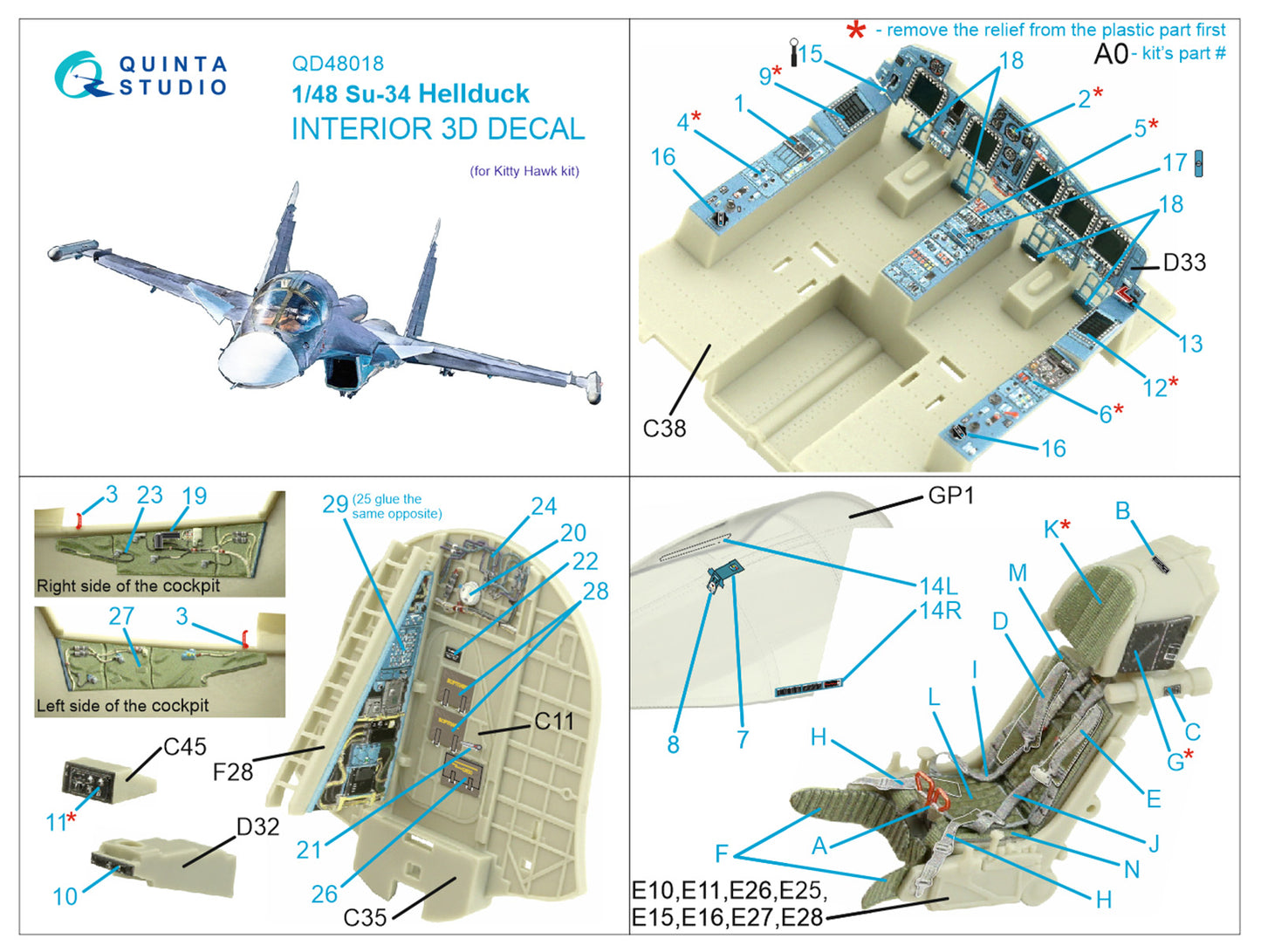Quinta Studio QD48018 1:48 Sukhoi Su-34 3D-Printed Interior Decals