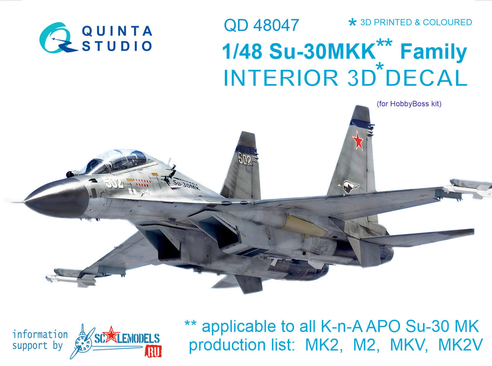 Quinta Studio QD48047 1:48 Su-30MKK Flanker-G 3D Interior Decal