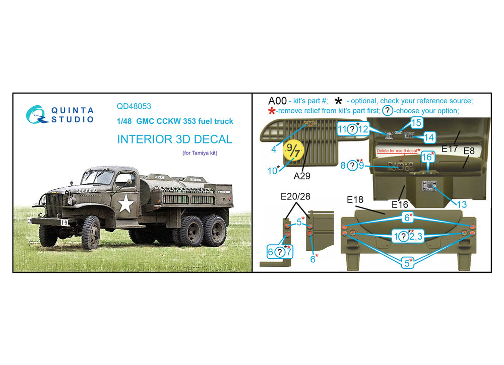 Quinta Studio QD48053 1:48 GMC CCKW 353 Fuel Truck 3D Interior Decal