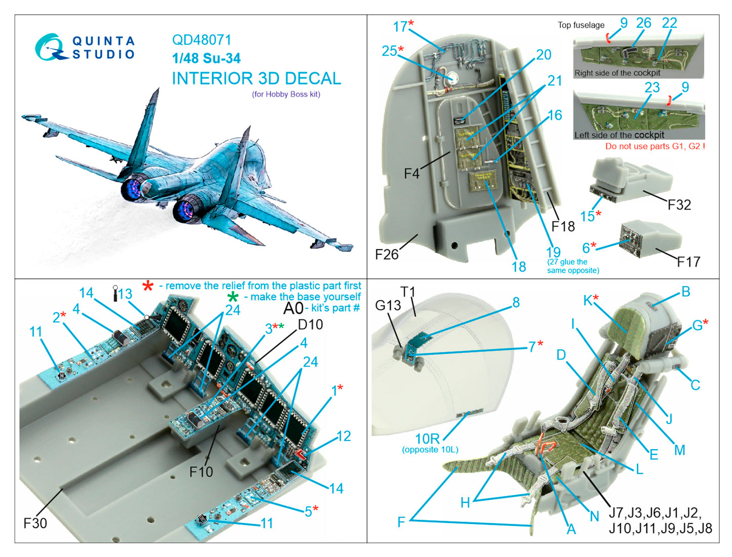 Quinta Studio QD48071 1:48 Sukhoi Su-34 3D-Printed Interior Decals