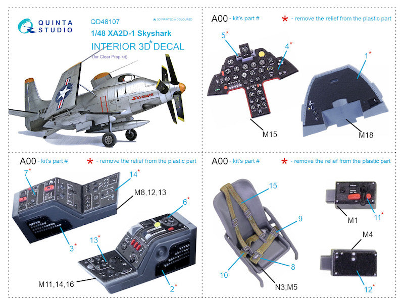 Quinta Studio QD48107 1:48 Douglas XA2D-1 3D-Printed Interior Decals