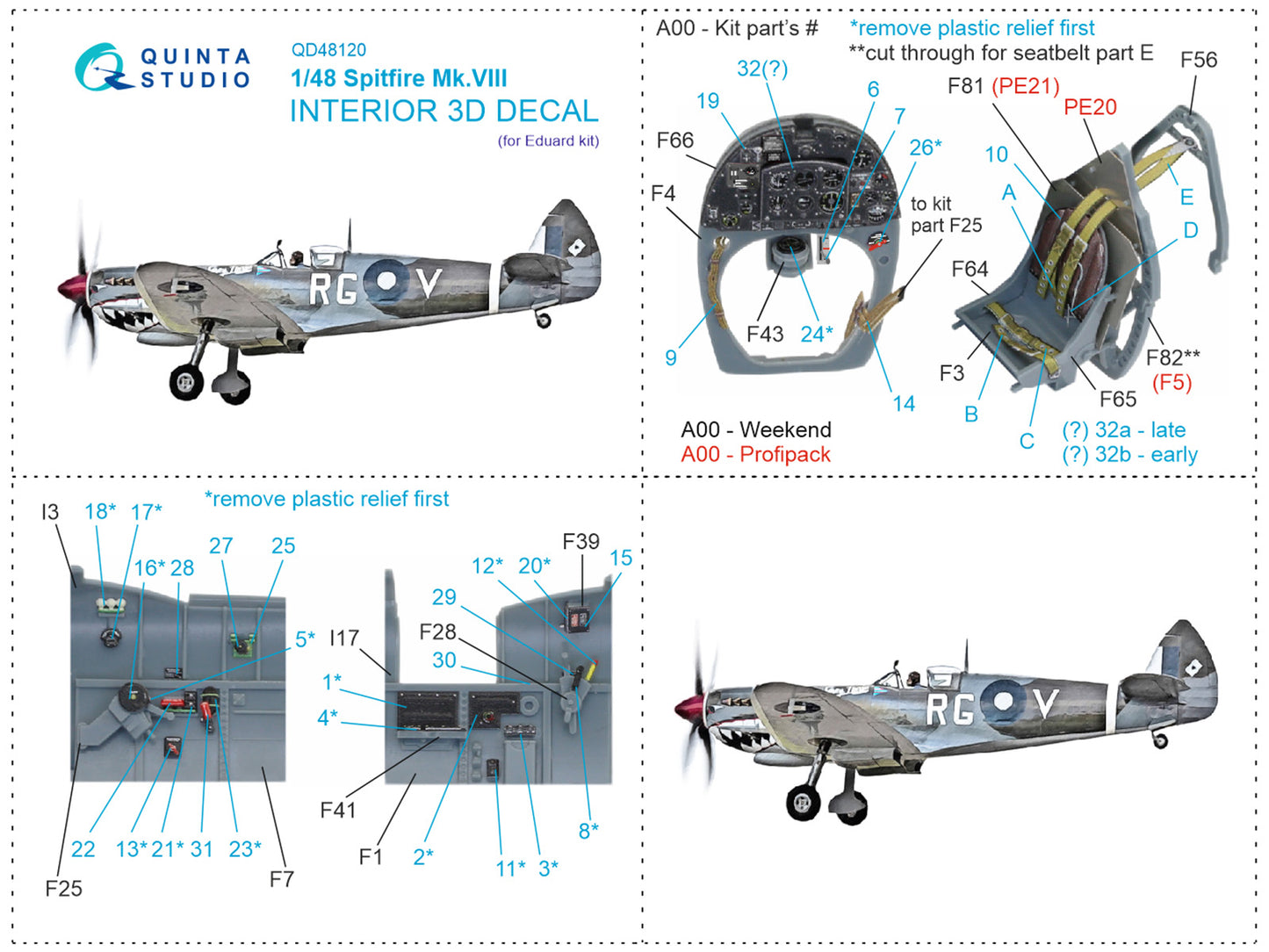 Quinta Studio QD48120 1:48 Spitfire Mk.VIII 3D Interior Decal