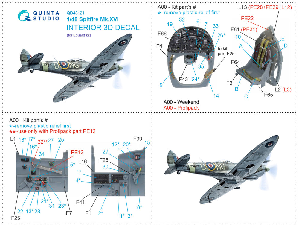 Quinta Studio QD48121 1:48 Spitfire Mk.XVI 3D Interior Decal