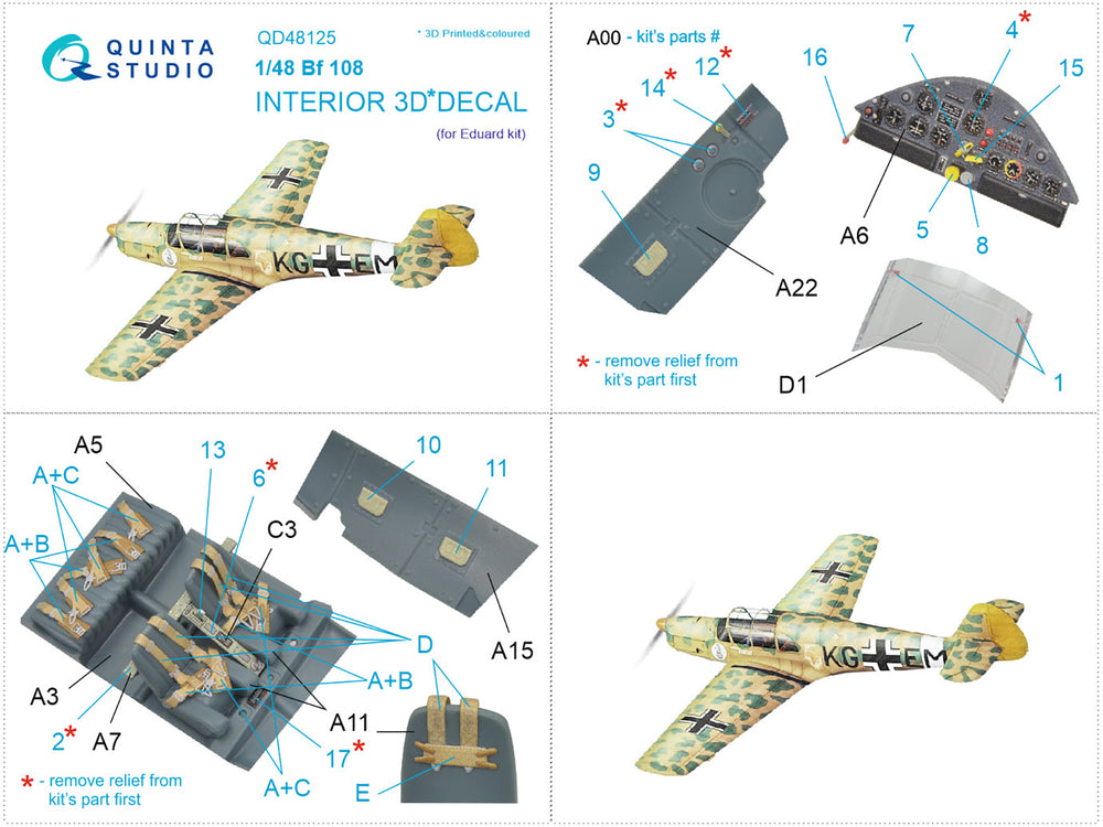 Quinta Studio QD48125 1:48 Bf-108 3D Interior Decal