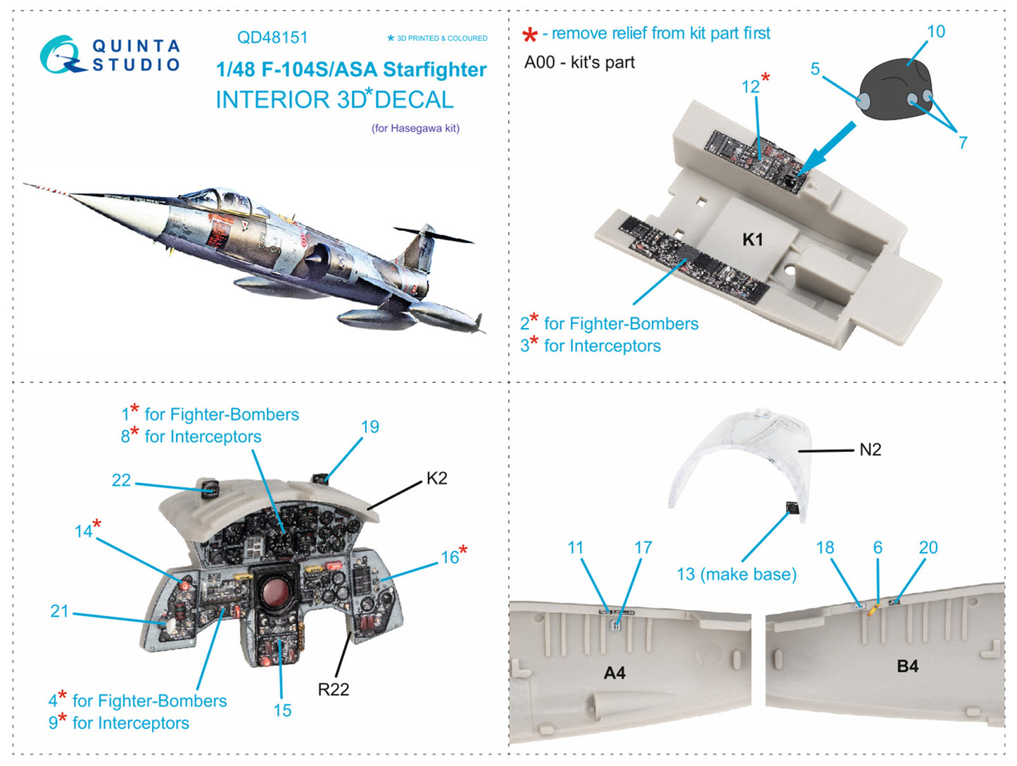 Quinta Studio QD48151 1:48 F-104S-ASA Starfighter 3D Interior Decal