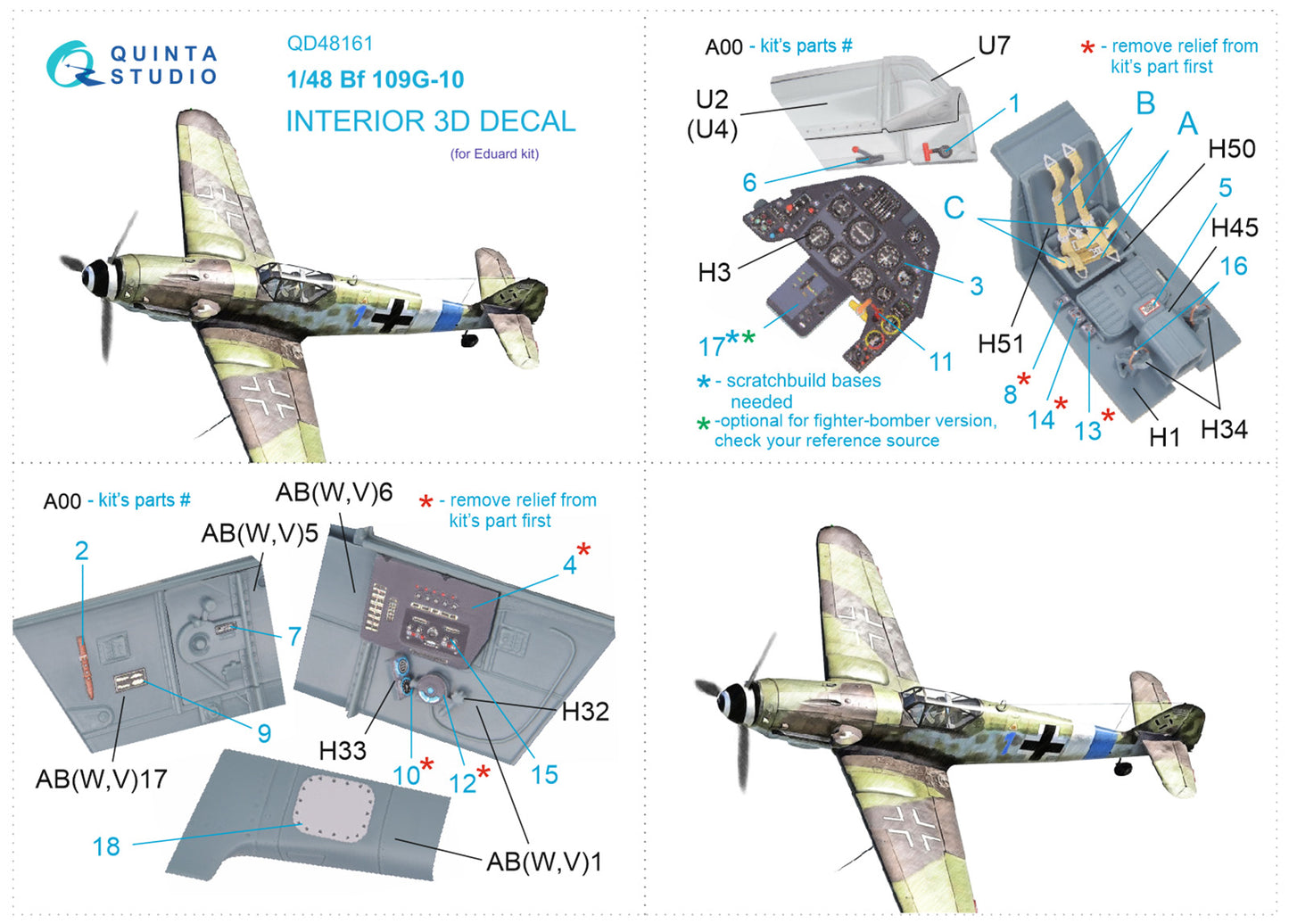 Quinta Studio QD48161 1:48 Bf-109G-10 3D Interior Decal