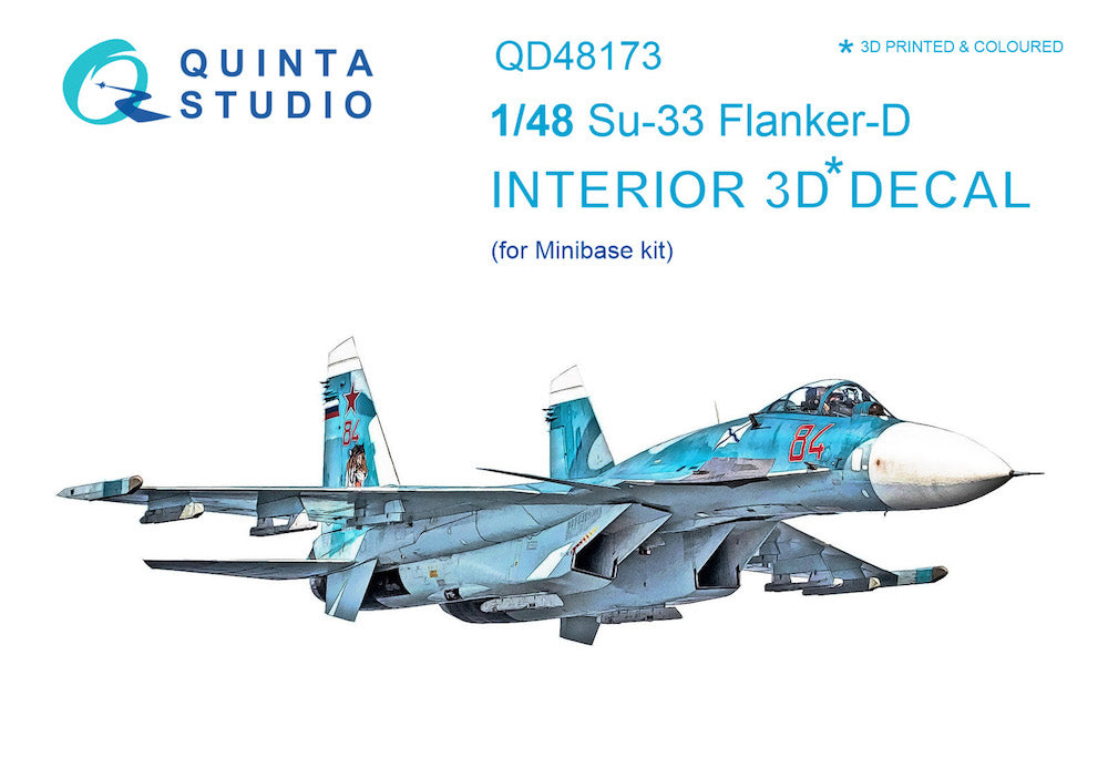 Quinta Studio QD48173 1:48 Su-33 Flanker-D 3D Interior Decal