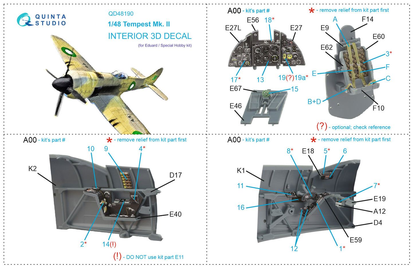 Quinta Studio QD48190 1:48 Hawker Tempest Mk.II 3D Interior Decal