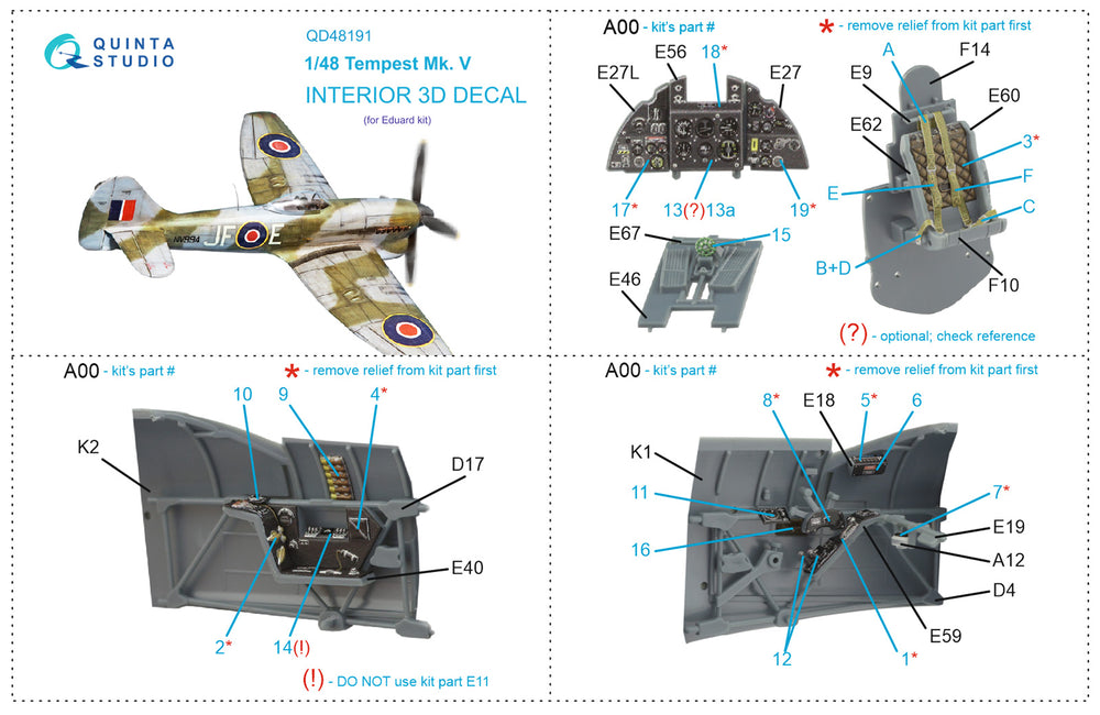 Quinta Studio QD48191 1:48 Hawker Tempest Mk.V 3D Interior Decal