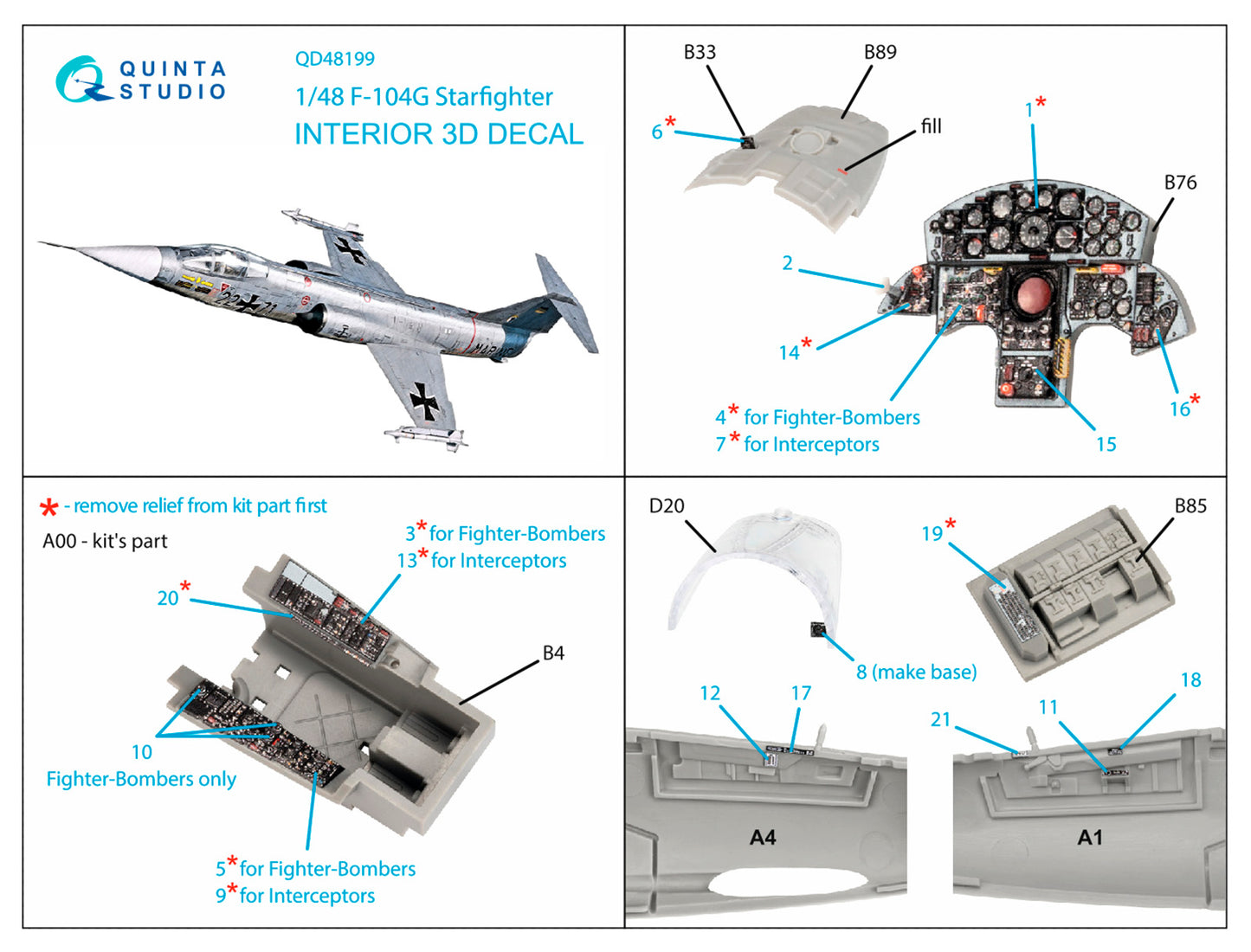 Quinta Studio QD48199 1:48 F-104G Starfighter 3D Interior Decal