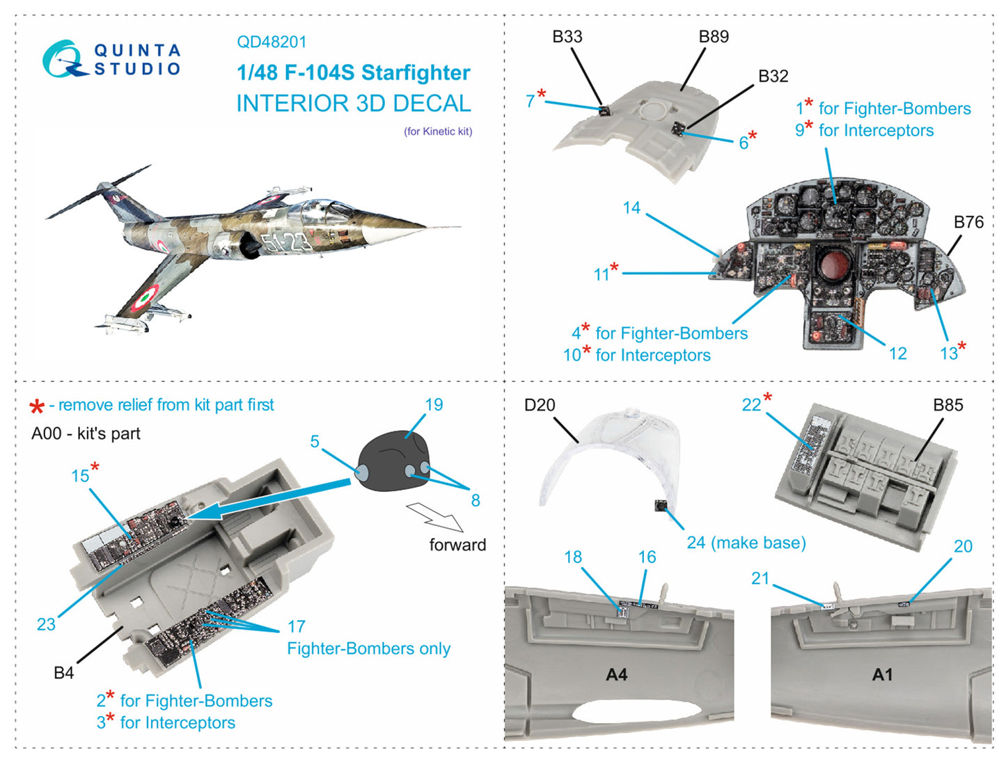 Quinta Studio QD48201 1:48 F-104S Starfighter 3D Interior Decal
