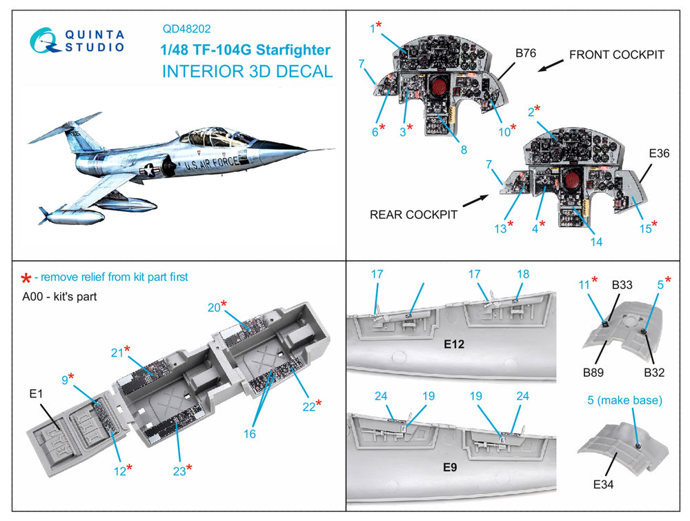 Quinta Studio QD48202 1:48 TF-104G Starfighter 3D Interior Decal