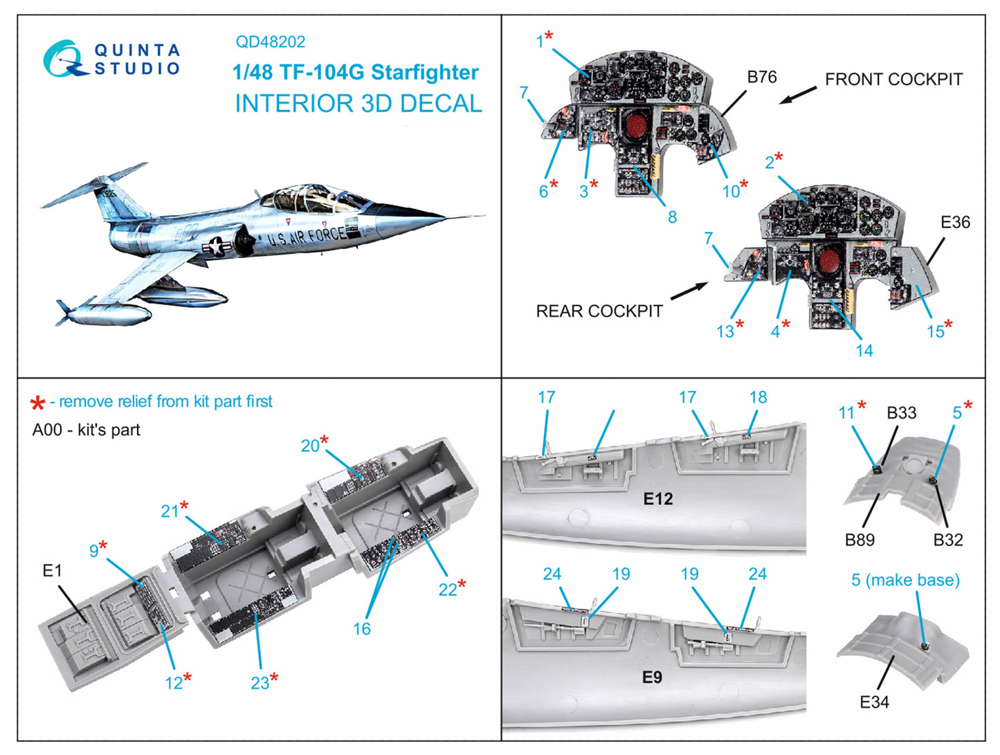 Quinta Studio QD48202 1:48 TF-104G Starfighter 3D Interior Decal