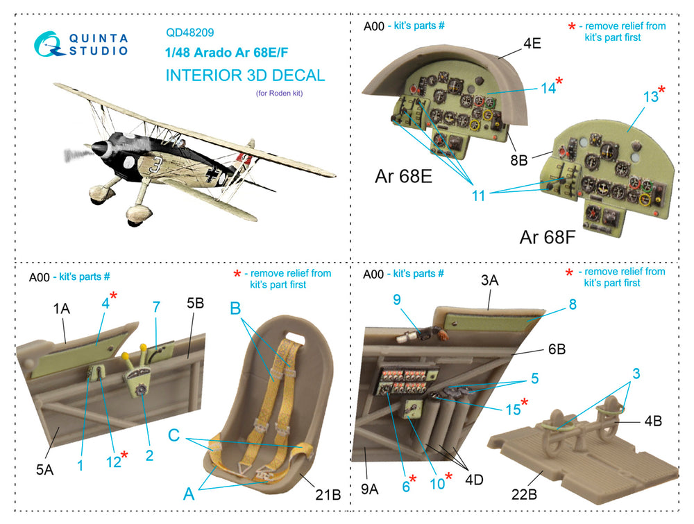 Quinta Studio QD48209 1:48 Arado Ar-68E/F 3D Interior Decal