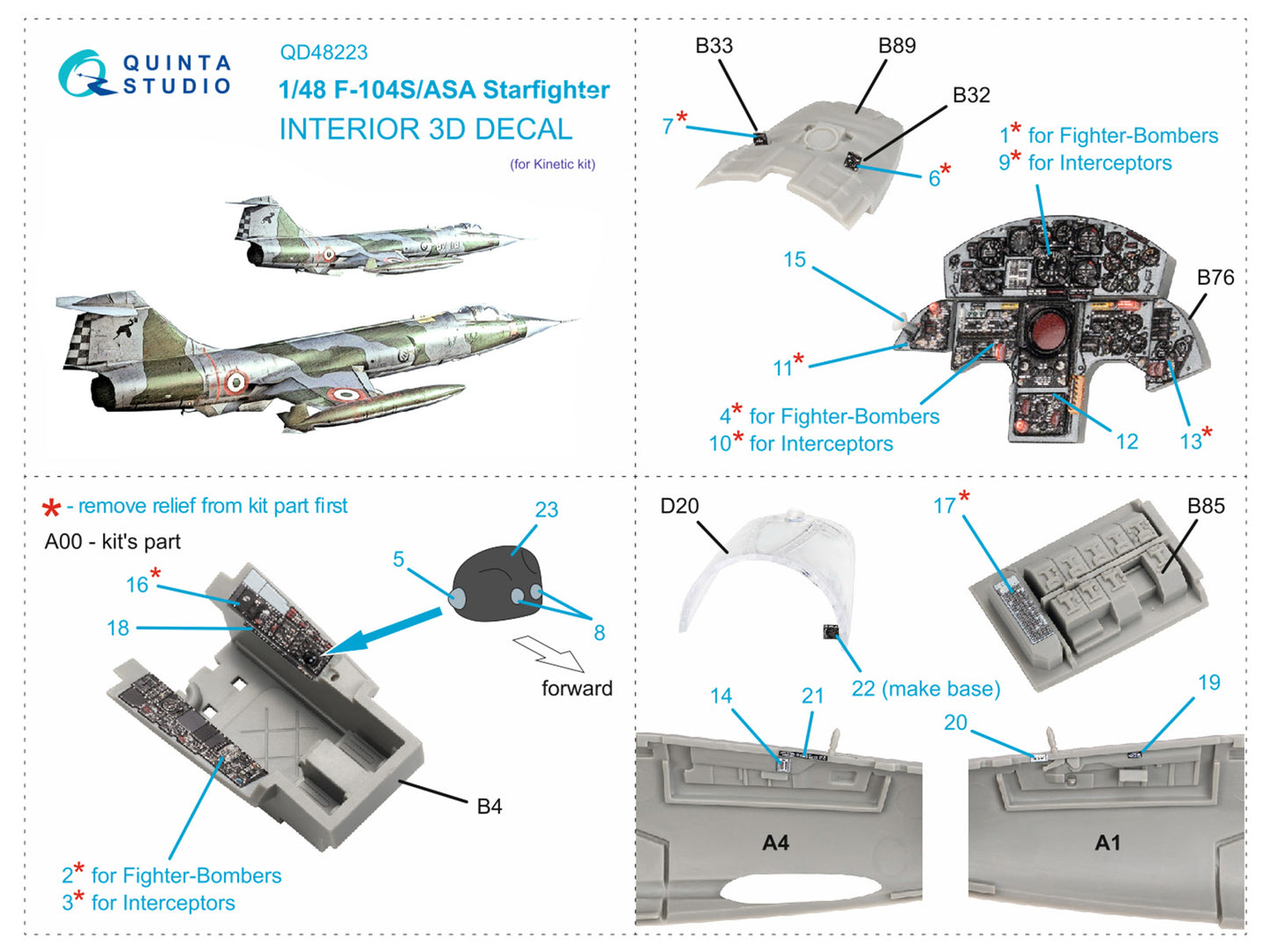 Quinta Studio QD48223 1:48 F-104S/ASA Starfighter 3D Interior Decal