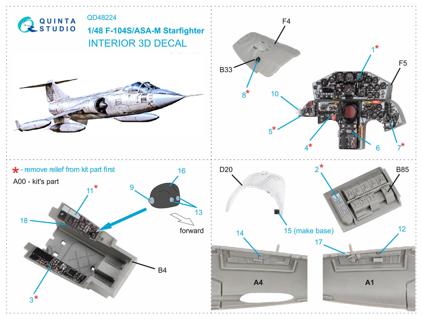 Quinta Studio QD48224 1:48 F-104S/ASA-M Starfighter 3D Interior Decal