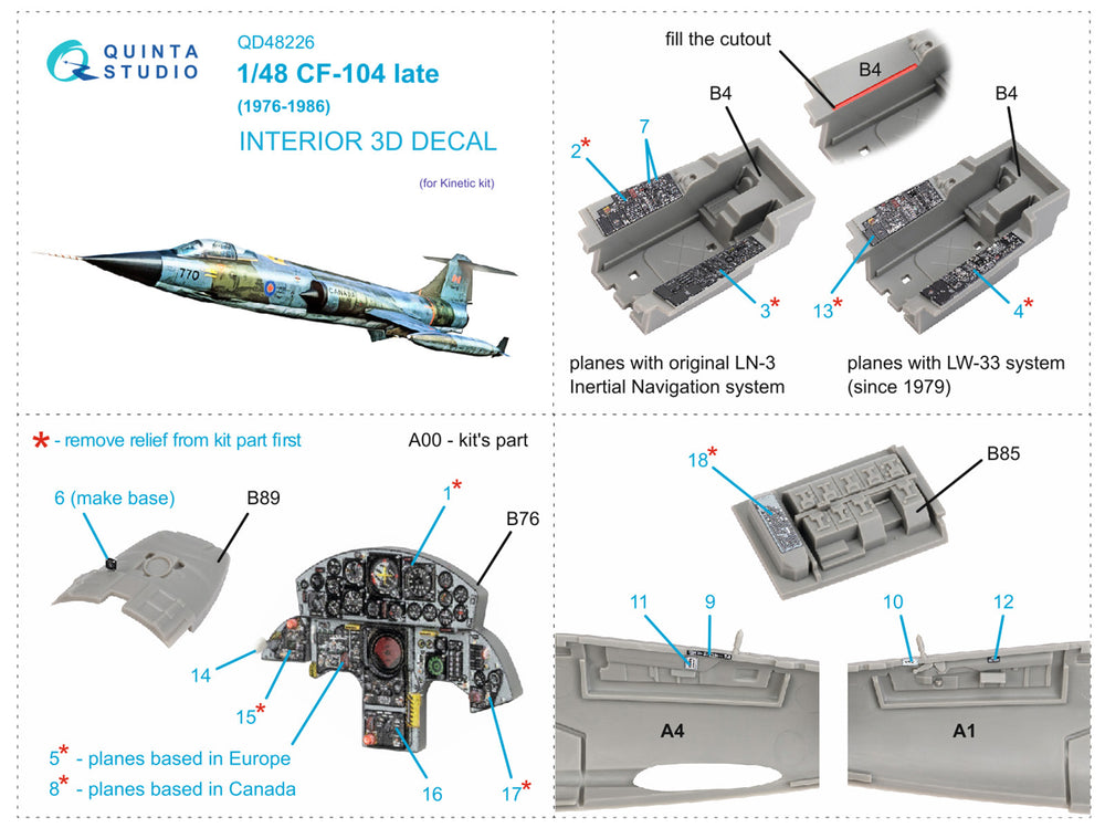 Quinta Studio QD48226 1:48 CF-104 Starfighter Late 3D Interior Decal