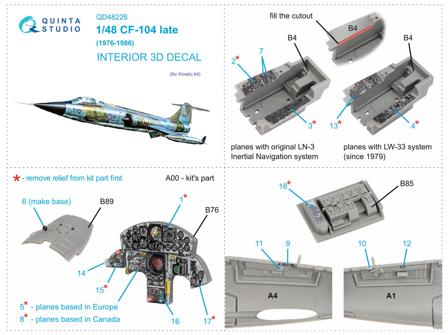 Quinta Studio QD48226 1:48 CF-104 Starfighter Late 3D Interior Decal