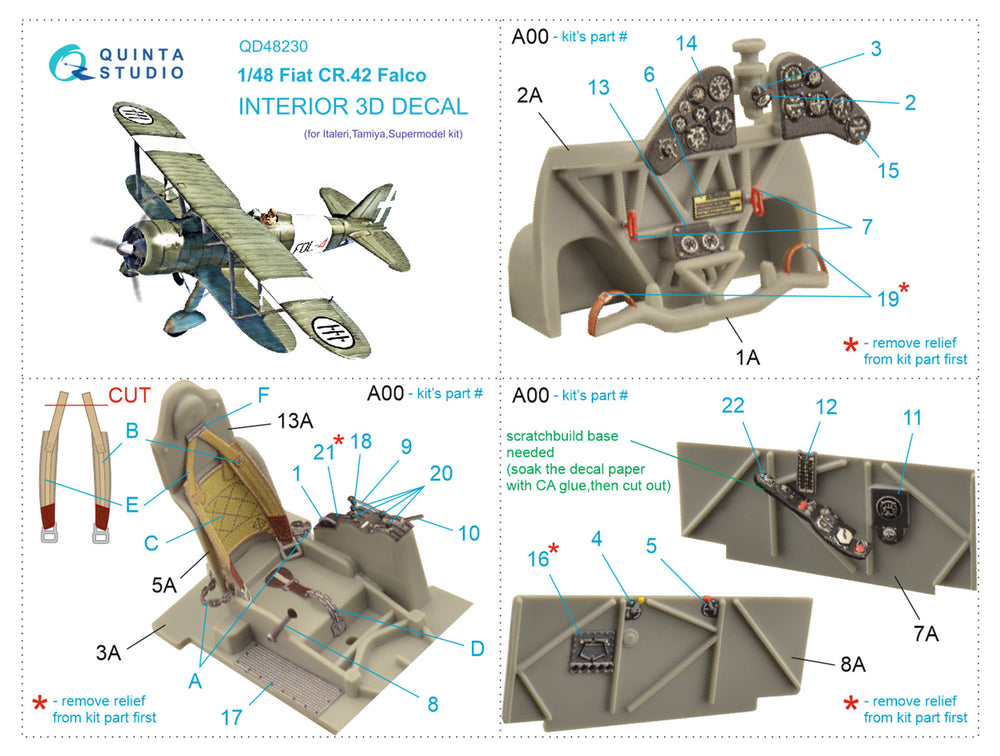 Quinta Studio QD48230 1:48 Fiat CR.42 Falco 3D Interior Decal