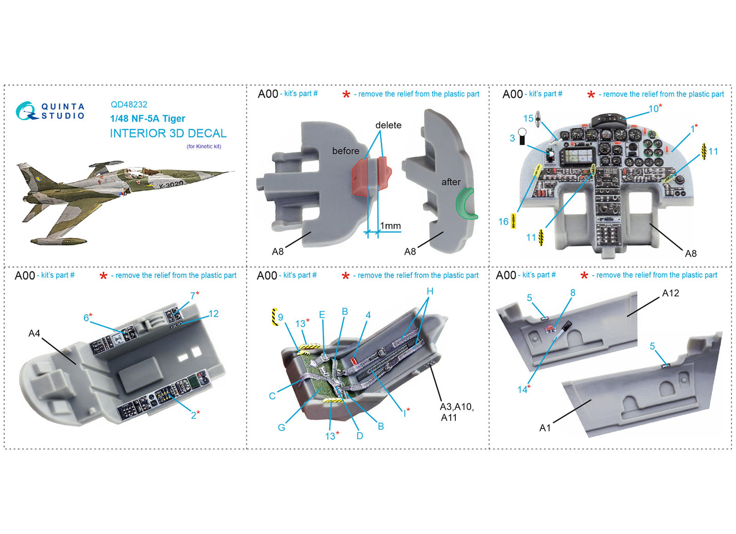 Quinta Studio QD48232 1:48 Northrop NF-5A 3D-Printed Interior Decals