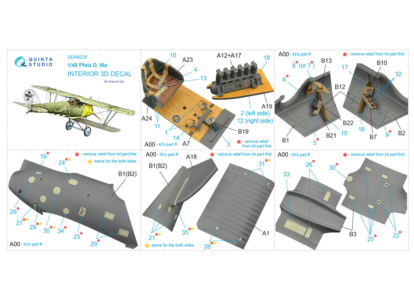 Quinta Studio QD48235 1:48 Pfalz D.IIIa 3D-Printed Interior Decals