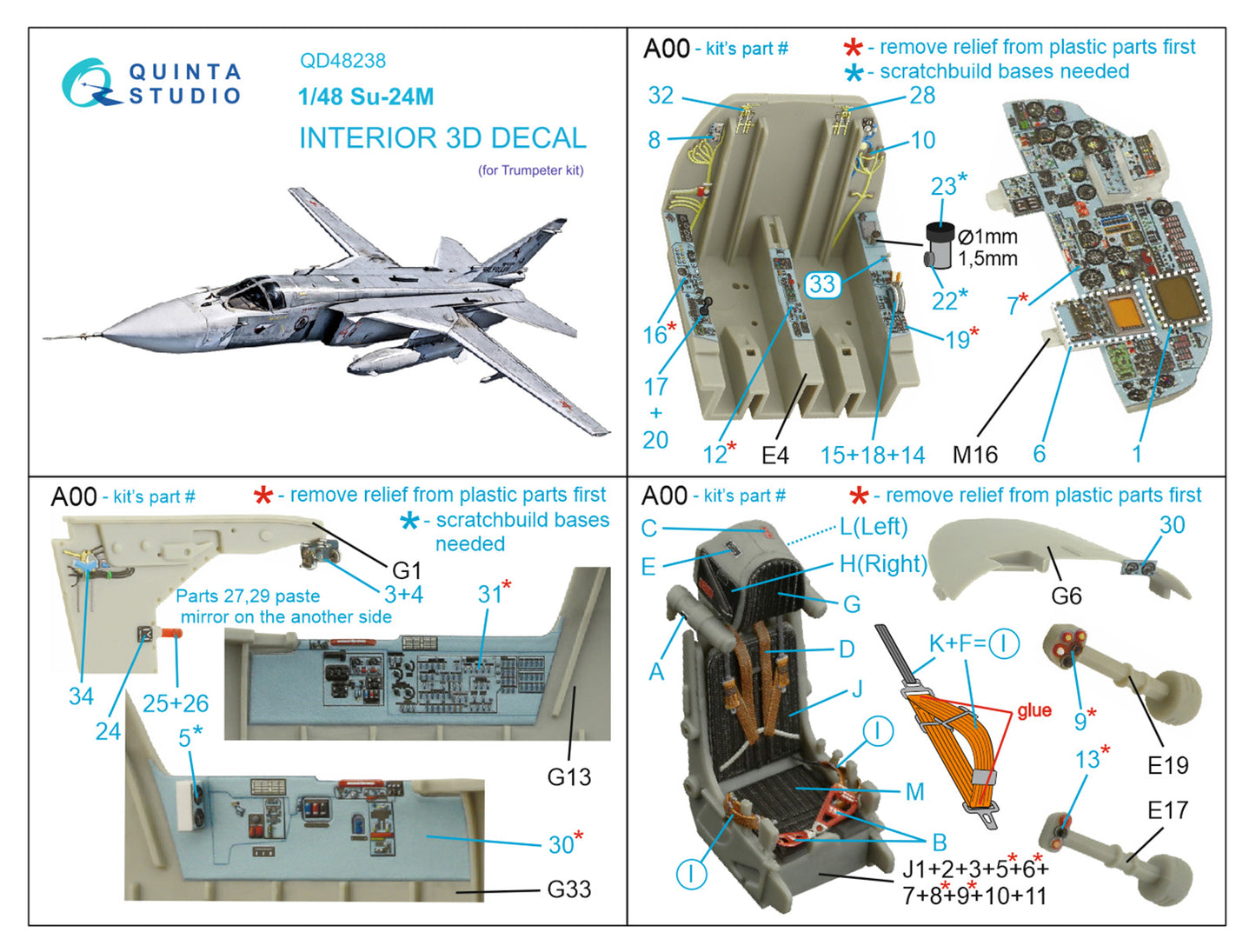 Quinta Studio QD48238 1:48 Sukhoi Su-24M 3D-Printed Interior Decals