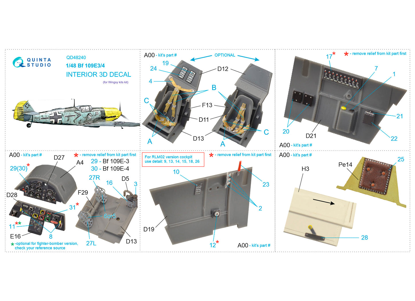 Quinta Studio QD48240 1:48 Bf-109E-3/4 3D Interior Decal
