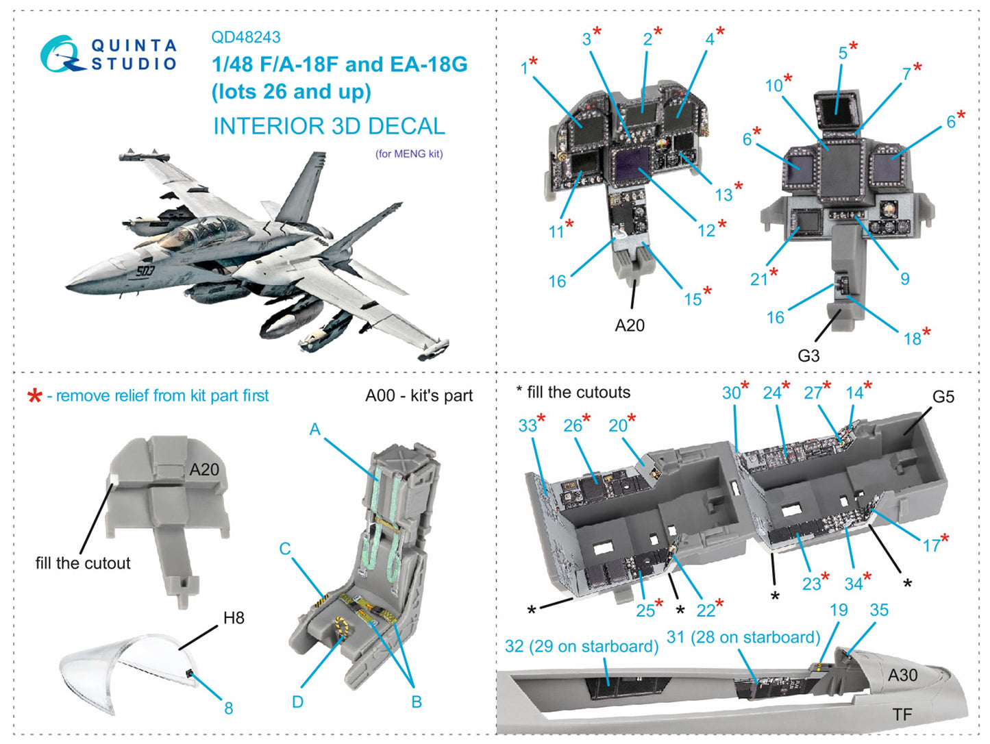 Quinta Studio QD48243 1:48 F/A-18F Late / EA-18G 3D Interior Decal