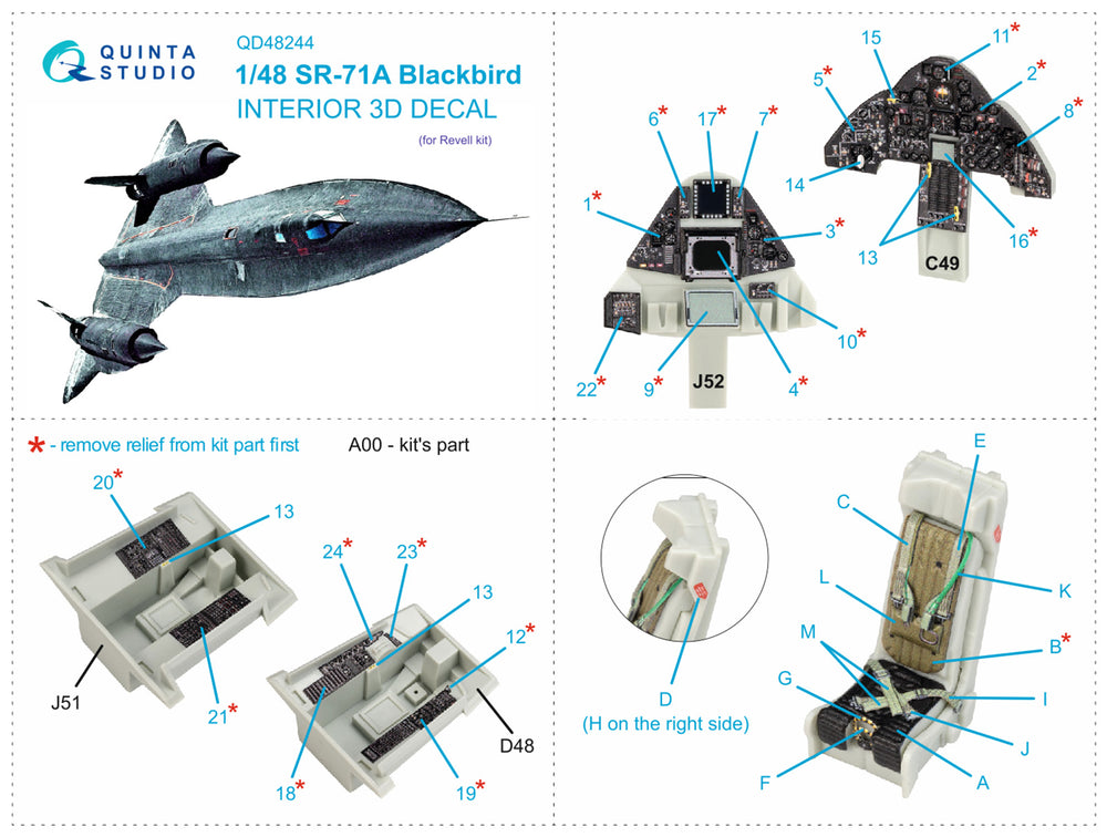 Quinta Studio QD48244 1:48 SR-71A Blackbird 3D Interior Decal