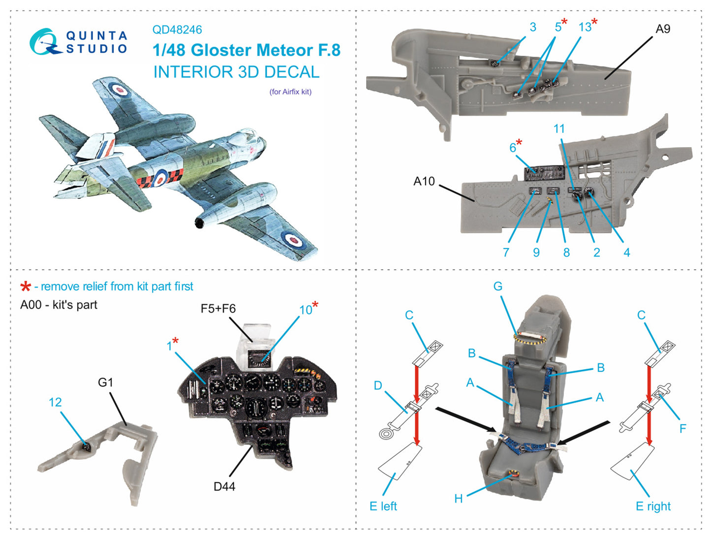 Quinta Studio QD48246 1:48 Gloster Meteor F.8 3D Interior Decal