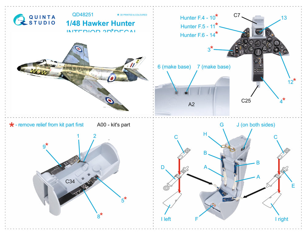 Quinta Studio QD48251 1:48 Hawker Hunter 3D-Printed Interior Decals