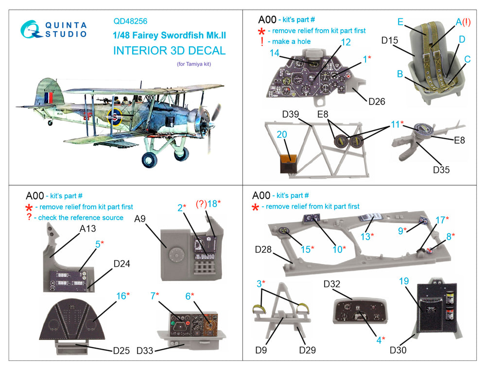 Quinta Studio QD48256 1:48 Swordfish Mk.II 3D Interior Decal