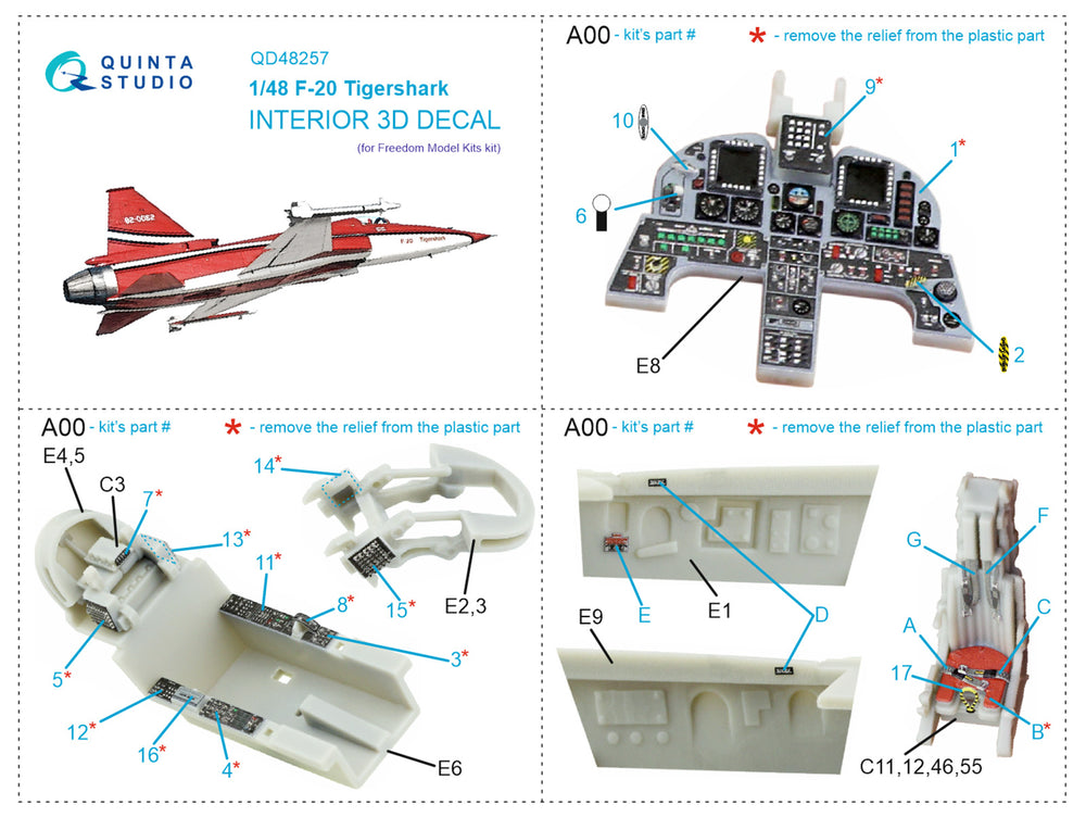 Quinta Studio QD48257 1:48 F-20A Tiger 3D Interior Decal