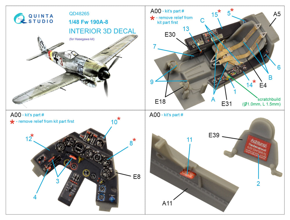 Quinta Studio QD48265 1:48 Fw-190A-8 3D Interior Decal