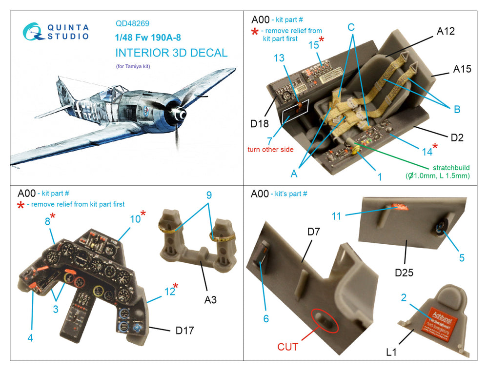Quinta Studio QD48269 1:48 Fw-190A-8 3D Interior Decal