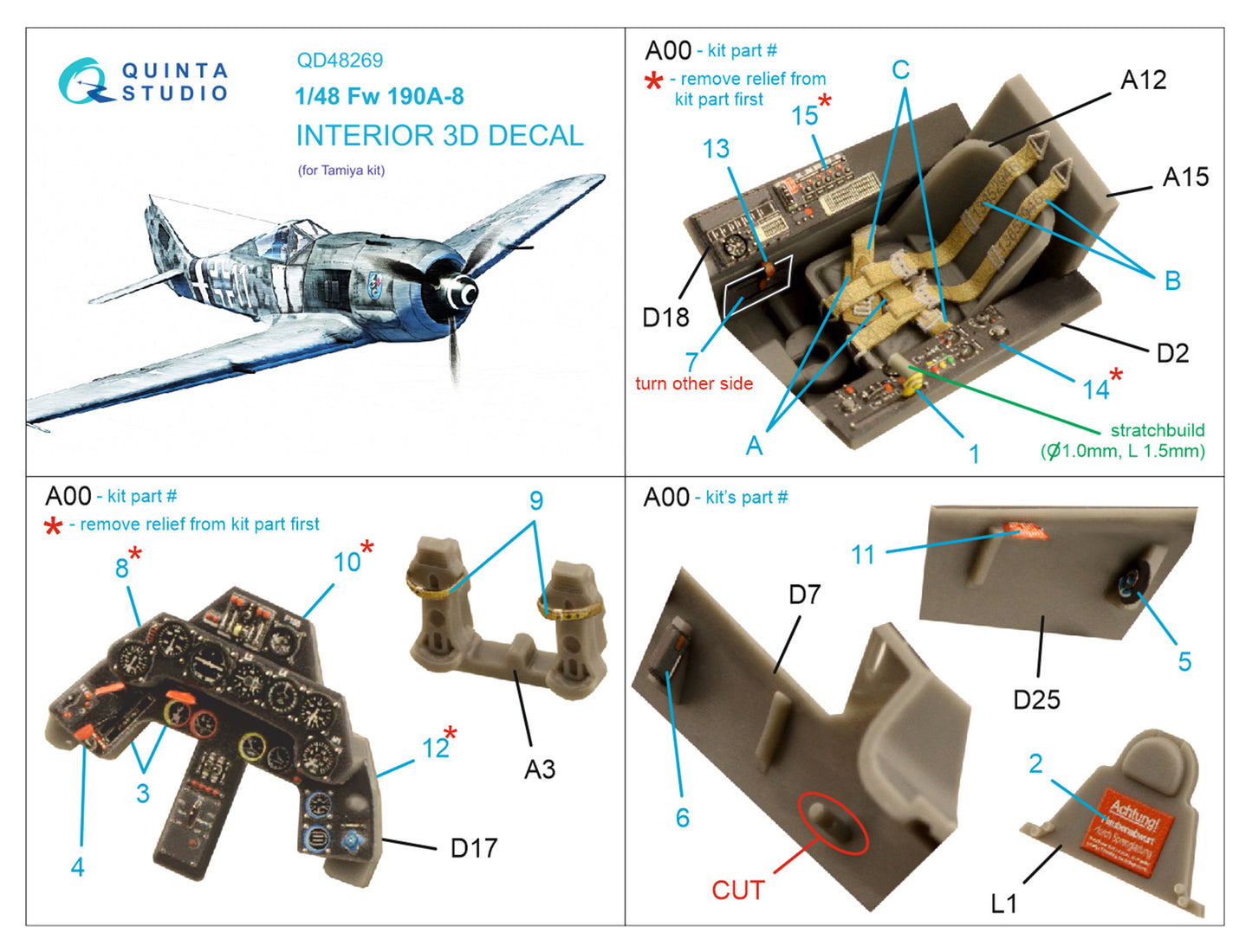 Quinta Studio QD48269 1:48 Fw-190A-8 3D Interior Decal
