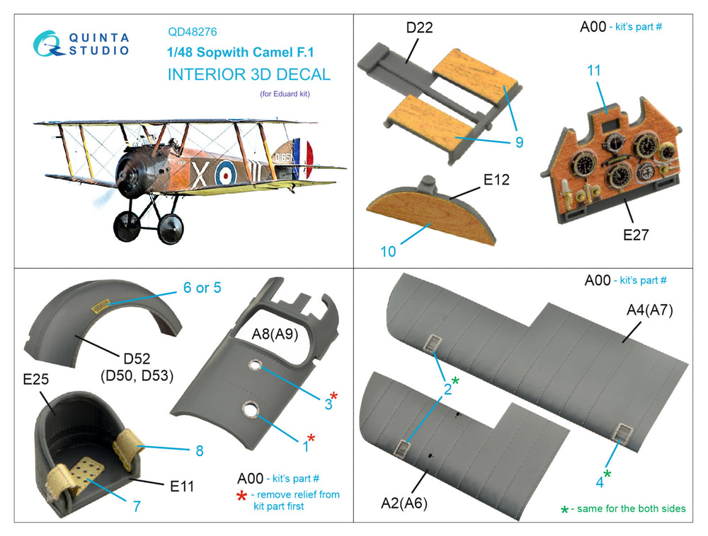 Quinta Studio QD48276 1:48 Sopwith Camel F.1 3D Interior Decal
