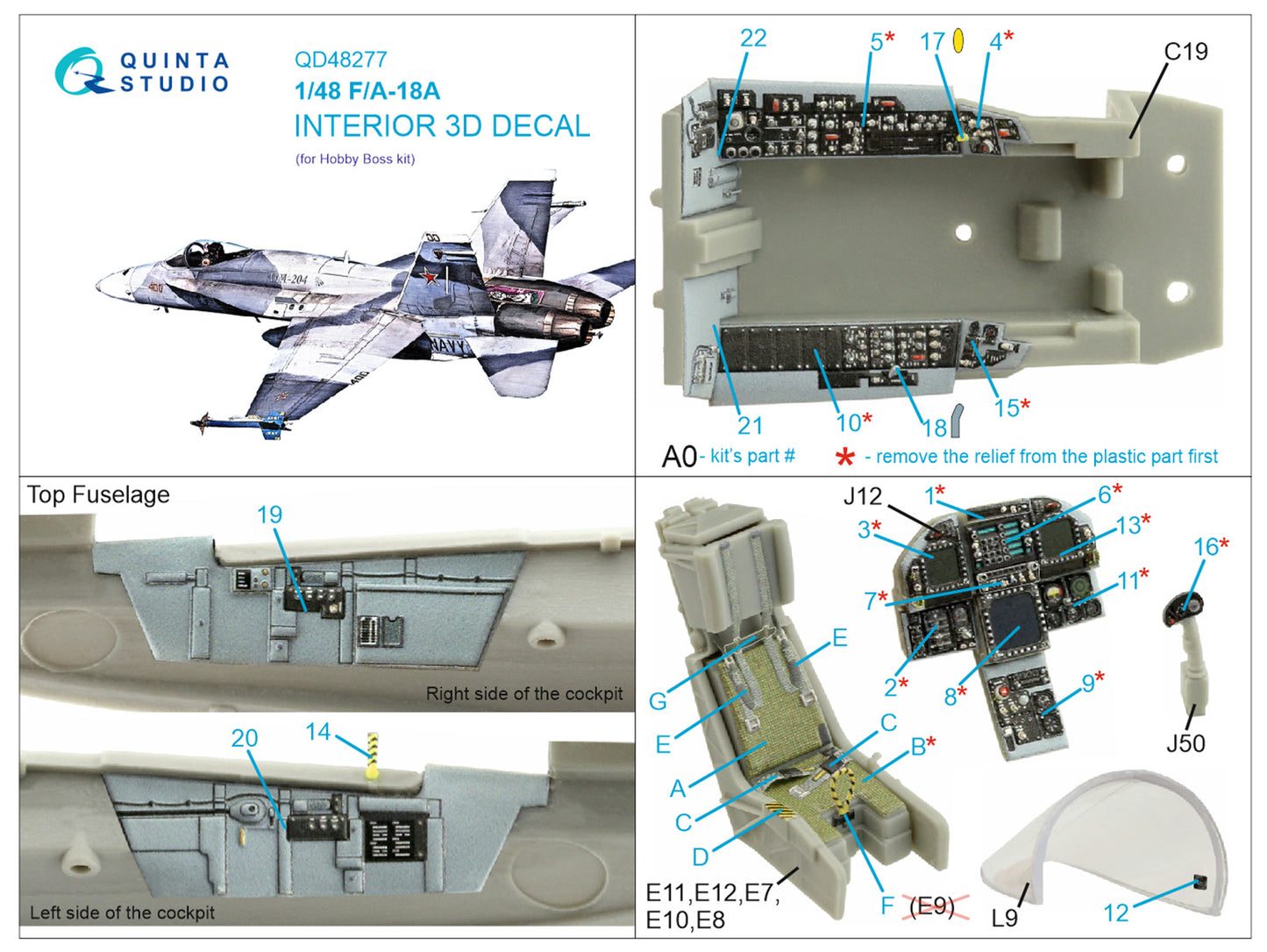 Quinta Studio QD48277 1:48 F/A-18A Hornet 3D Interior Decal
