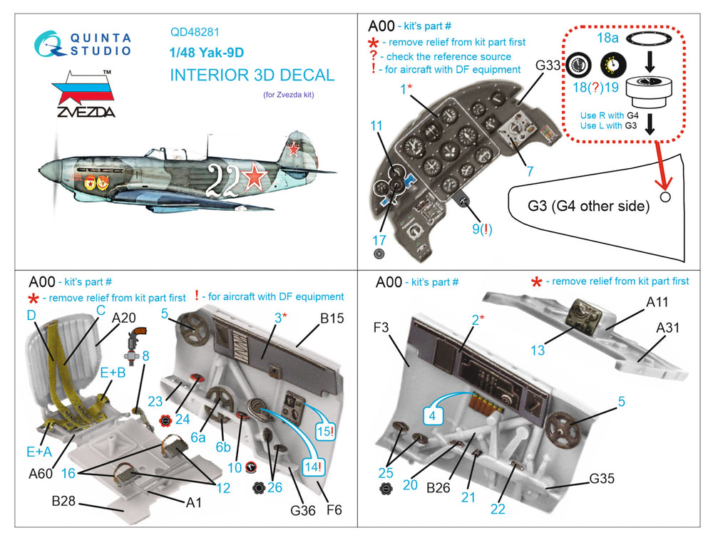 Quinta Studio QD48281 1:48 Yak-9D 3D Interior Decal