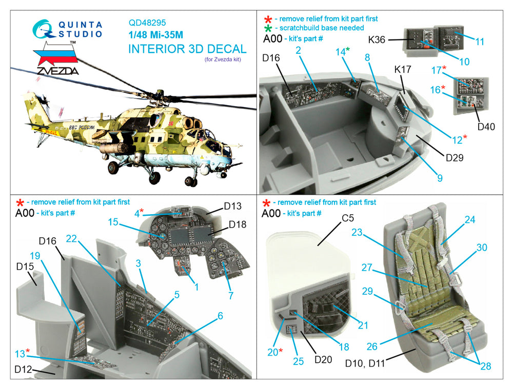 Quinta Studio QD48295 1:48 Mil Mi-35M 3D-Printed Interior Decals