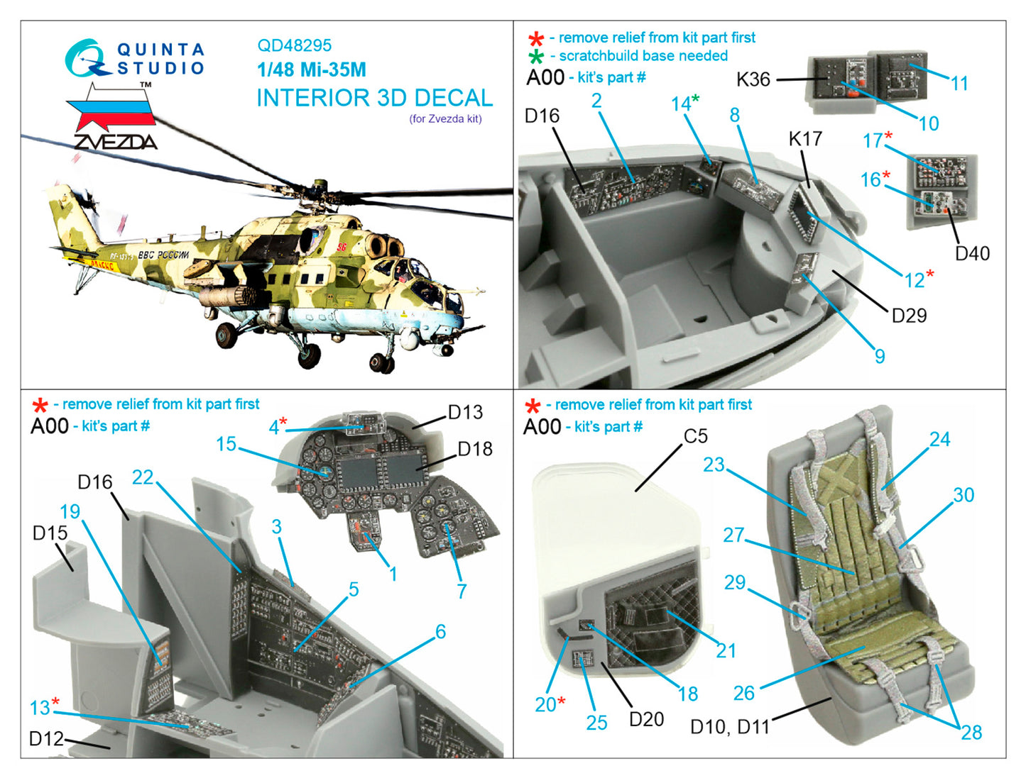 Quinta Studio QD48295 1:48 Mil Mi-35M 3D-Printed Interior Decals