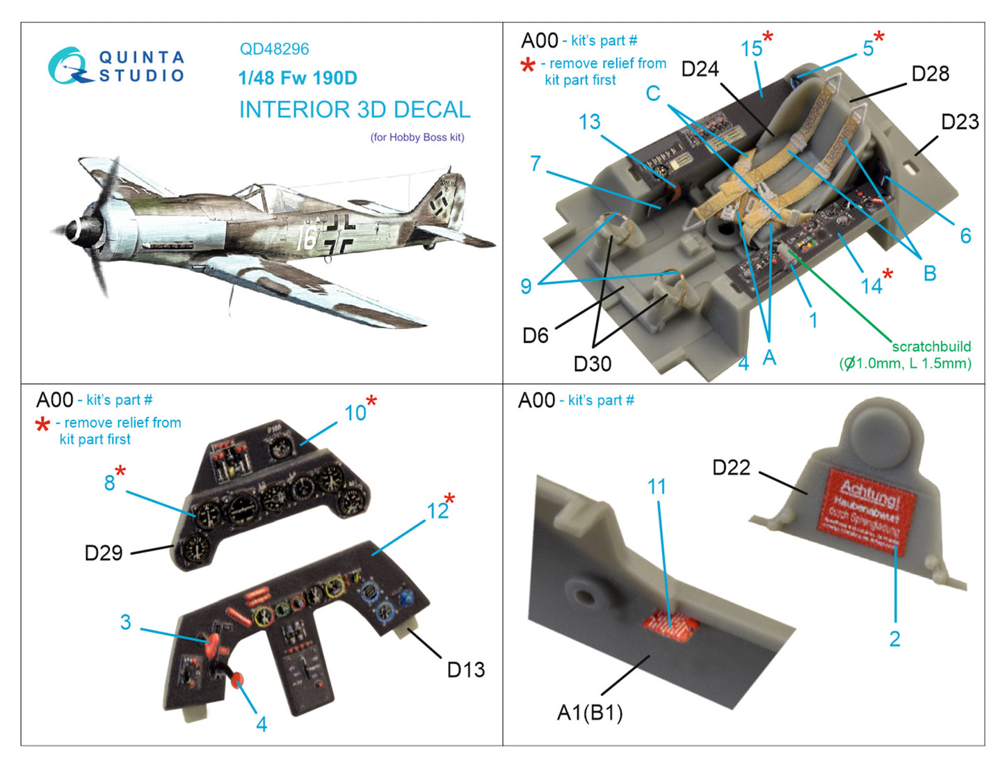 Quinta Studio QD48296 1:48 Fw-190D-9 3D Interior Decal