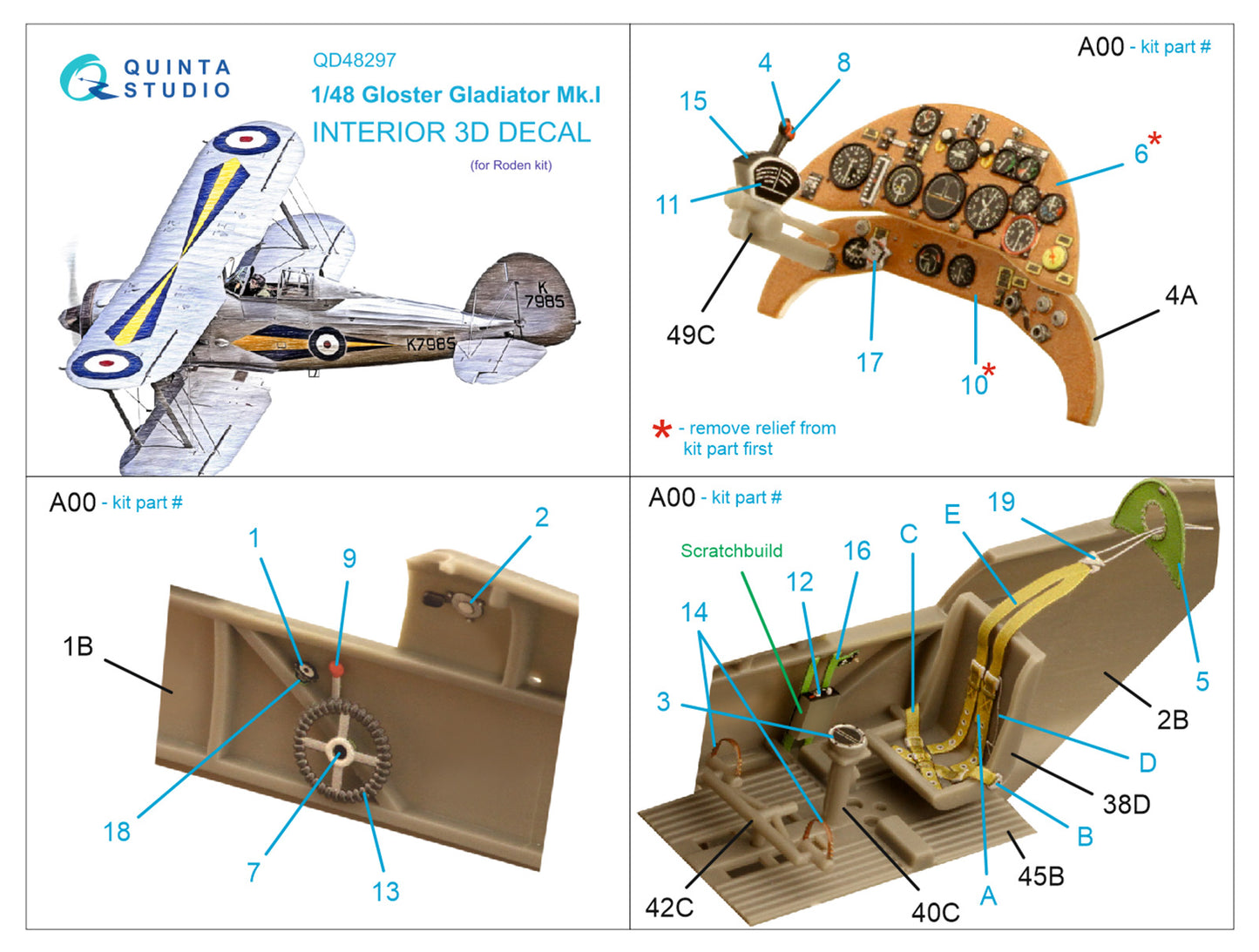 Quinta Studio QD48297 1:48 Gladiator Mk.I 3D Interior Decal