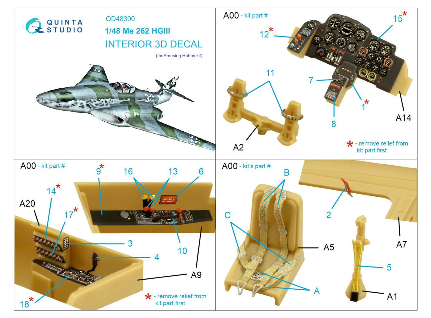 Quinta Studio QD48300 1:48 Me-262HG.III 3D Interior Decal