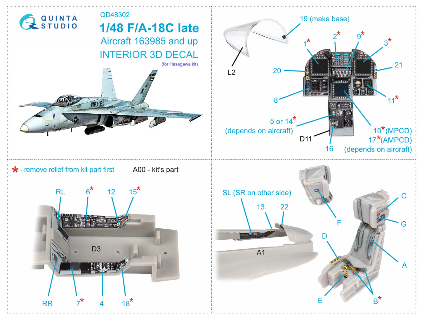 Quinta Studio QD48302 1:48 F/A-18C Late Hornet 3D Interior Decal