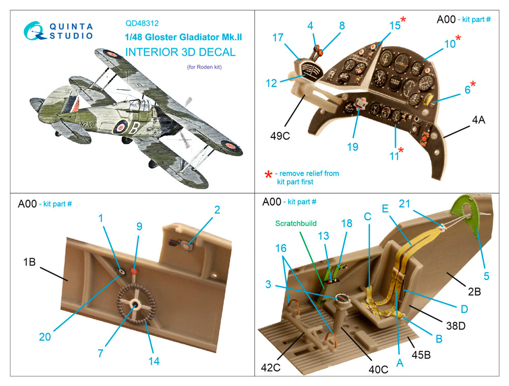 Quinta Studio QD48312 1:48 Gladiator Mk.II 3D Interior Decal