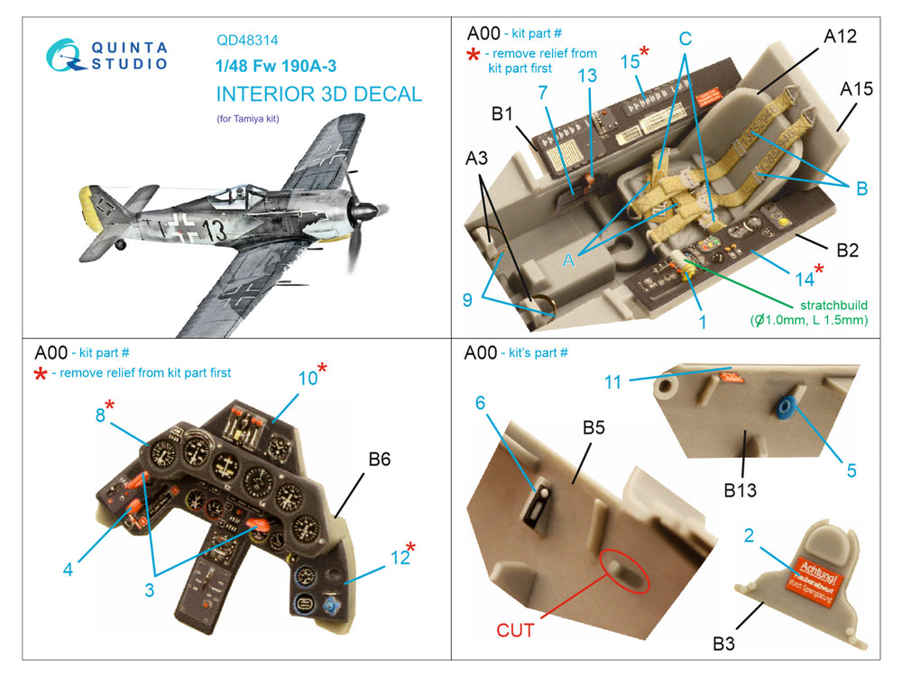 Quinta Studio QD48314 1:48 Fw-190A-3 3D Interior Decal