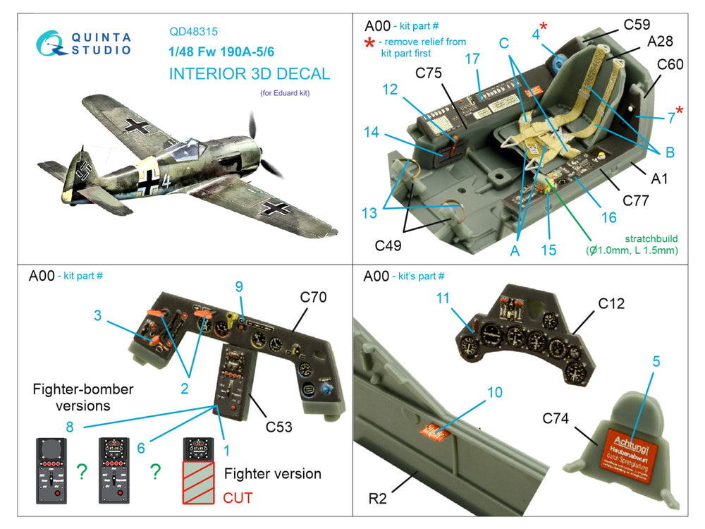 Quinta Studio QD48315 1:48 Fw-190A-5/6 3D Interior Decal